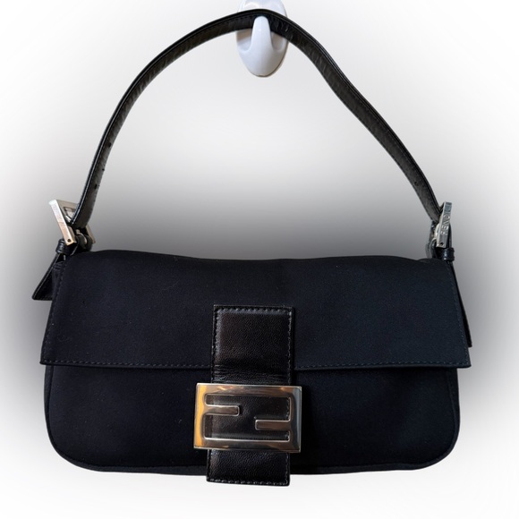 Fendi Handbags - Vintage 00's Fendi Black Neoprene Baguette
Bag with Silver Accent.
